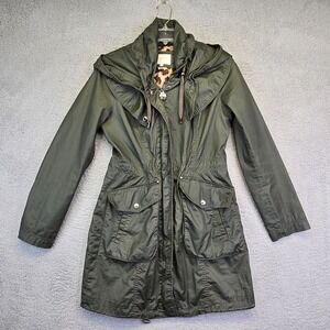 Laundry‎ by Shelli Segal Trench Coat Womens XS Olive Green Cargo Utility Outdoor